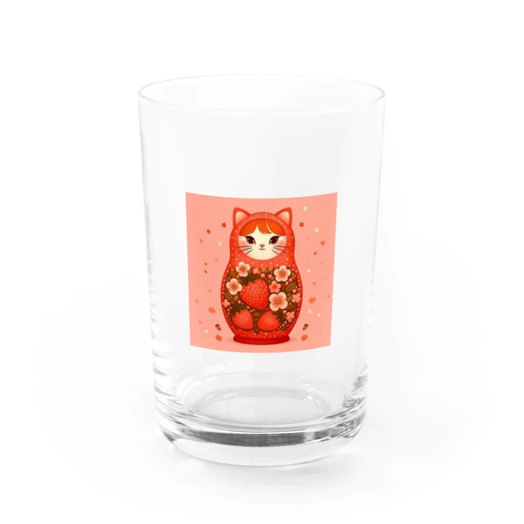 可愛い動物マトリョーシカの猫のマトリョーシカ（いちご） Water Glass :front