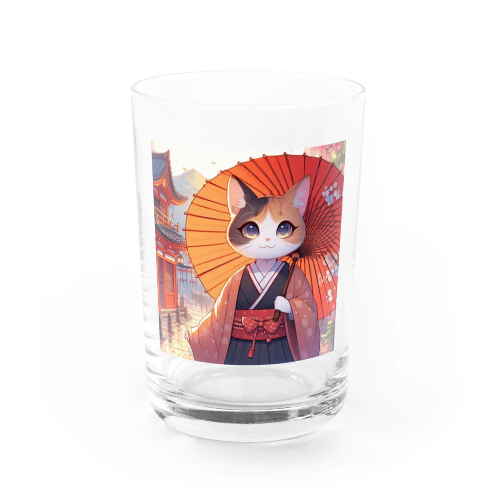 oz-chanの傘をさしている猫_アニメ風2 Water Glass :front