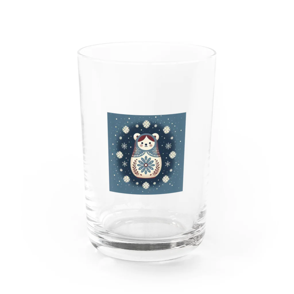 可愛い動物マトリョーシカのクマのマトリョーシカ（紺色） Water Glass :front