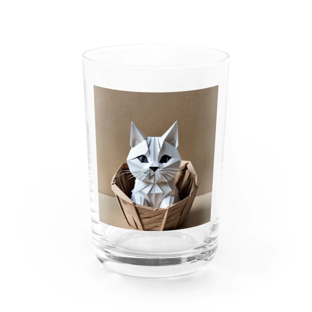 enercoの折り紙　バスケットに入っている猫 Water Glass :front