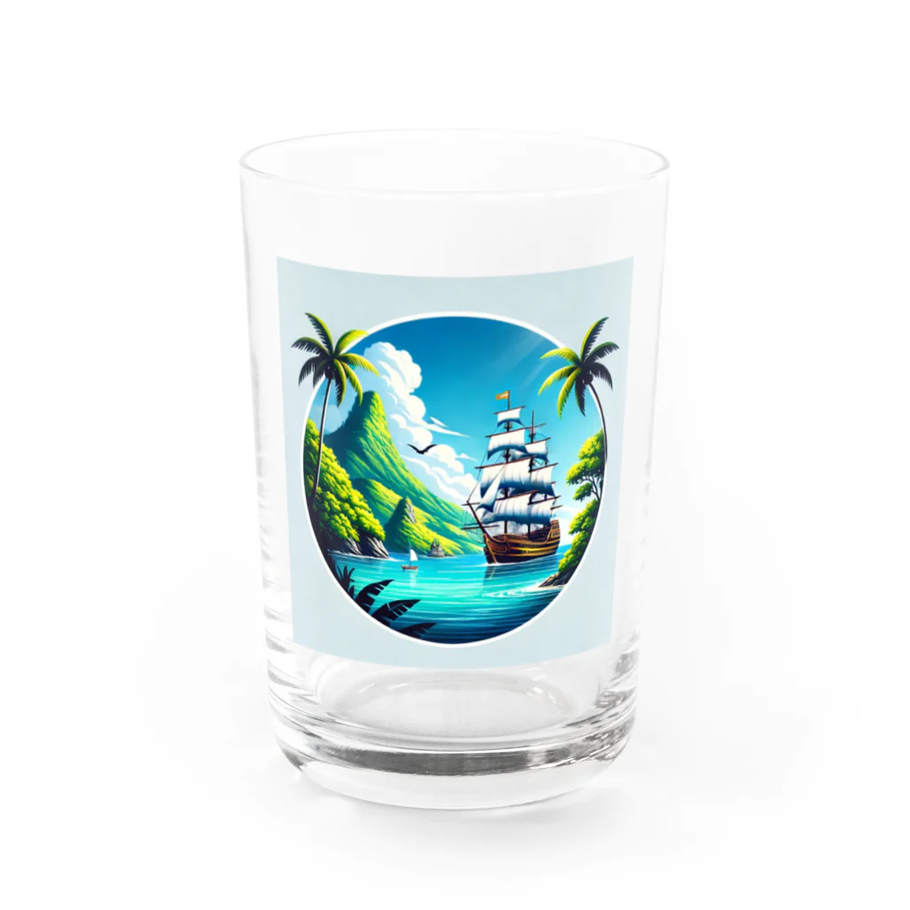 海の幸のカリブ海と船 Water Glass :front