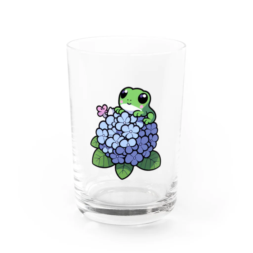 終わらない夢🌈のあじさいの花と🐸カエル君 Water Glass :front