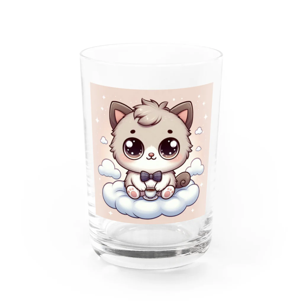 可愛い動物達の可愛い猫茶色 Water Glass :front