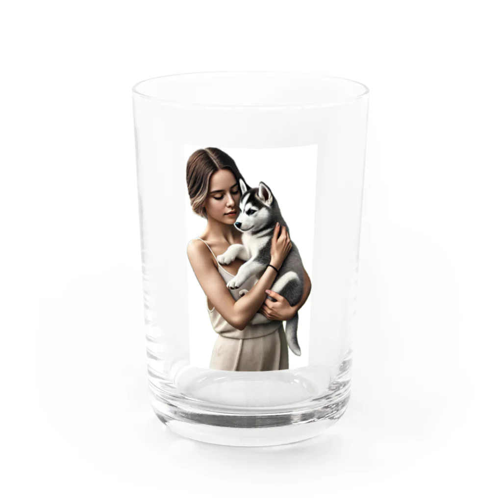 やまけんのかわいさ満点！子犬のハスキー！ Water Glass :front