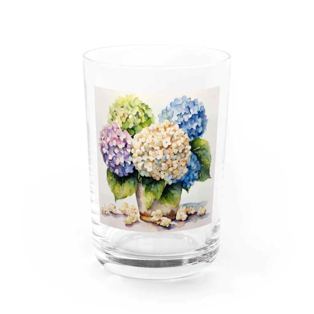 OkometoOmochiの紫陽花とポップコーン Water Glass :front