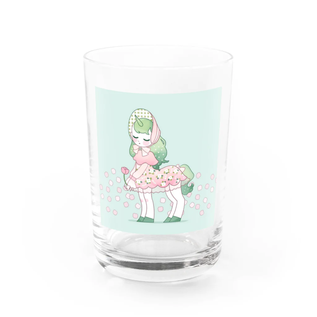 清水ミラノのボンネットユニコーンガール Water Glass :front