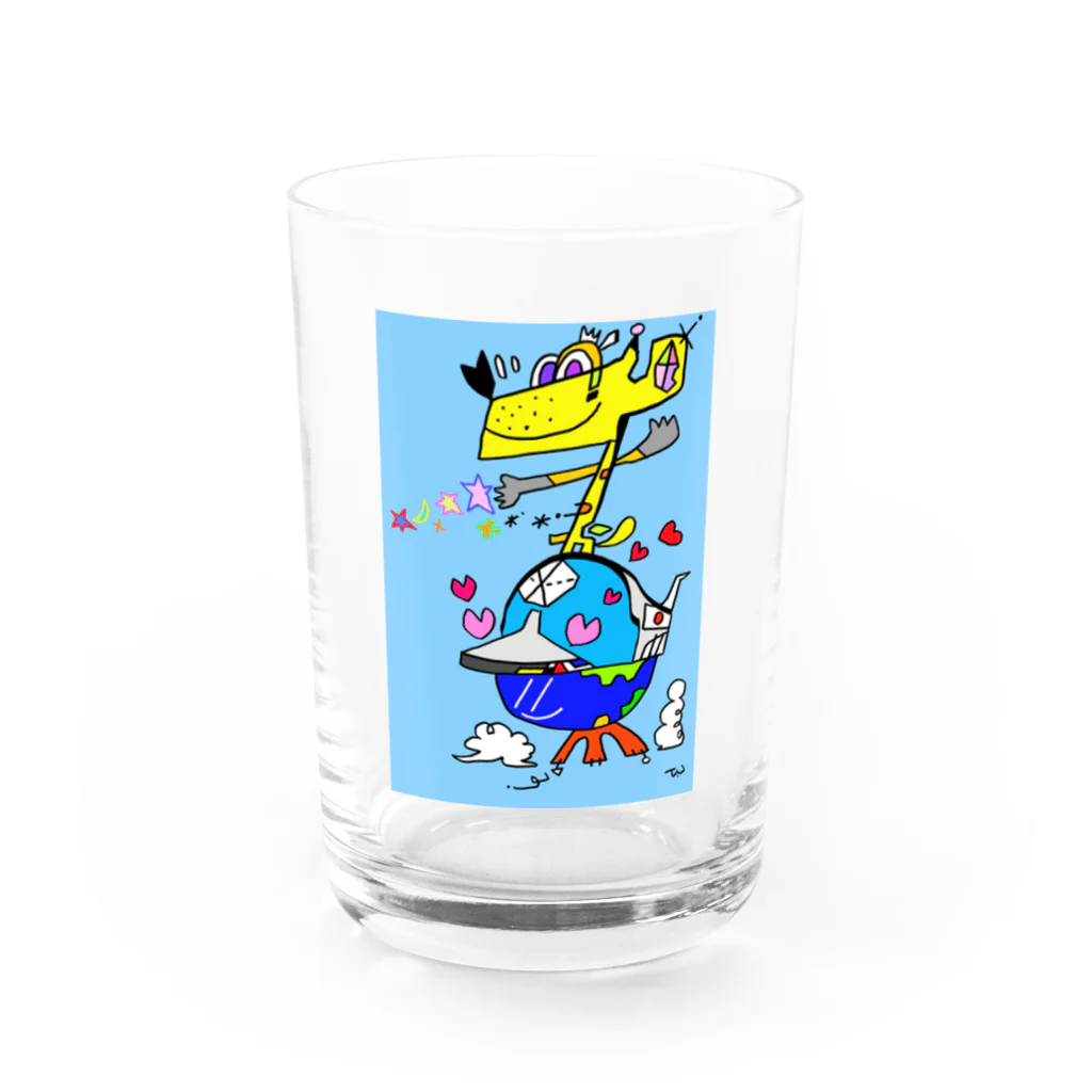 peace11newsの頑張る地球君の上・愛犬ベン・平和の星ビームを放つｖ(ｘｘ）＞ Water Glass :front