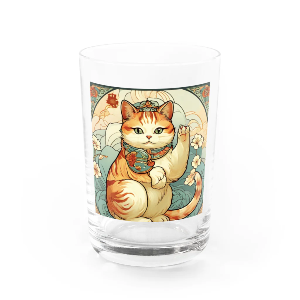 ゆまちゃんの開運雑貨屋さんのお客様を招く左手招き猫ミュシャ風 Water Glass :front