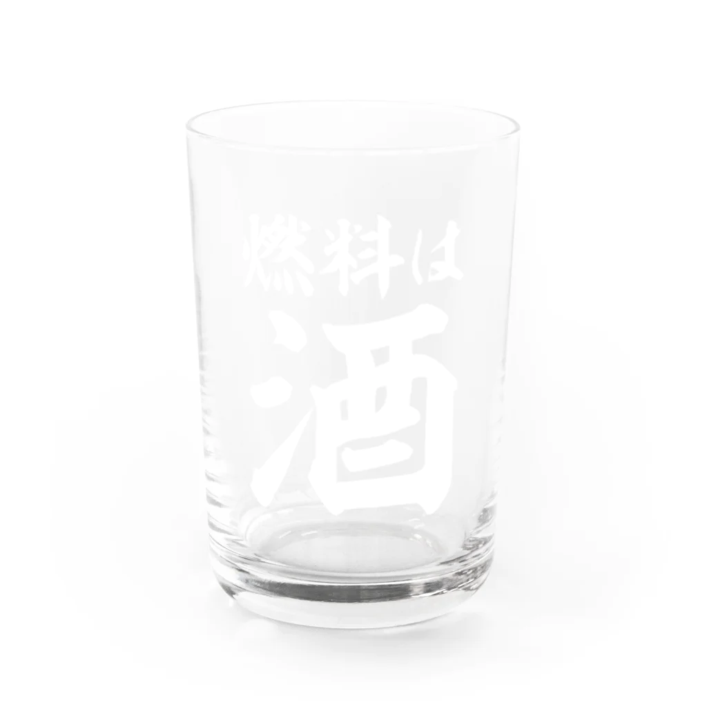 文字野郎の燃料は酒 横文字BIG 白ロゴ Water Glass :front