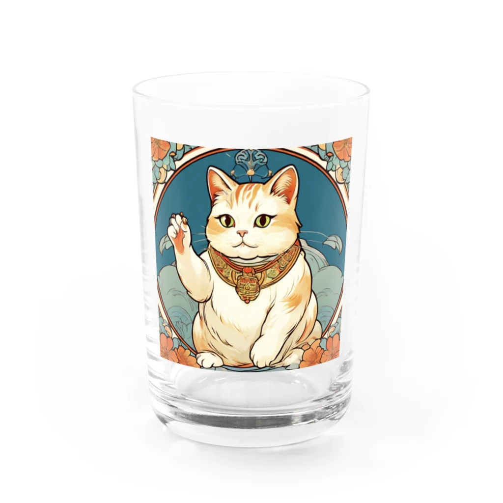 ゆまちゃんの開運雑貨屋さんの夜のミュシャ風招き猫 Water Glass :front