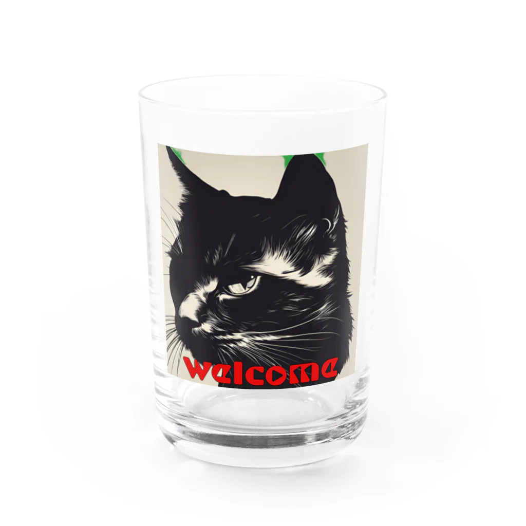 kk-welcomeの黒猫登場Ⅰ Water Glass :front