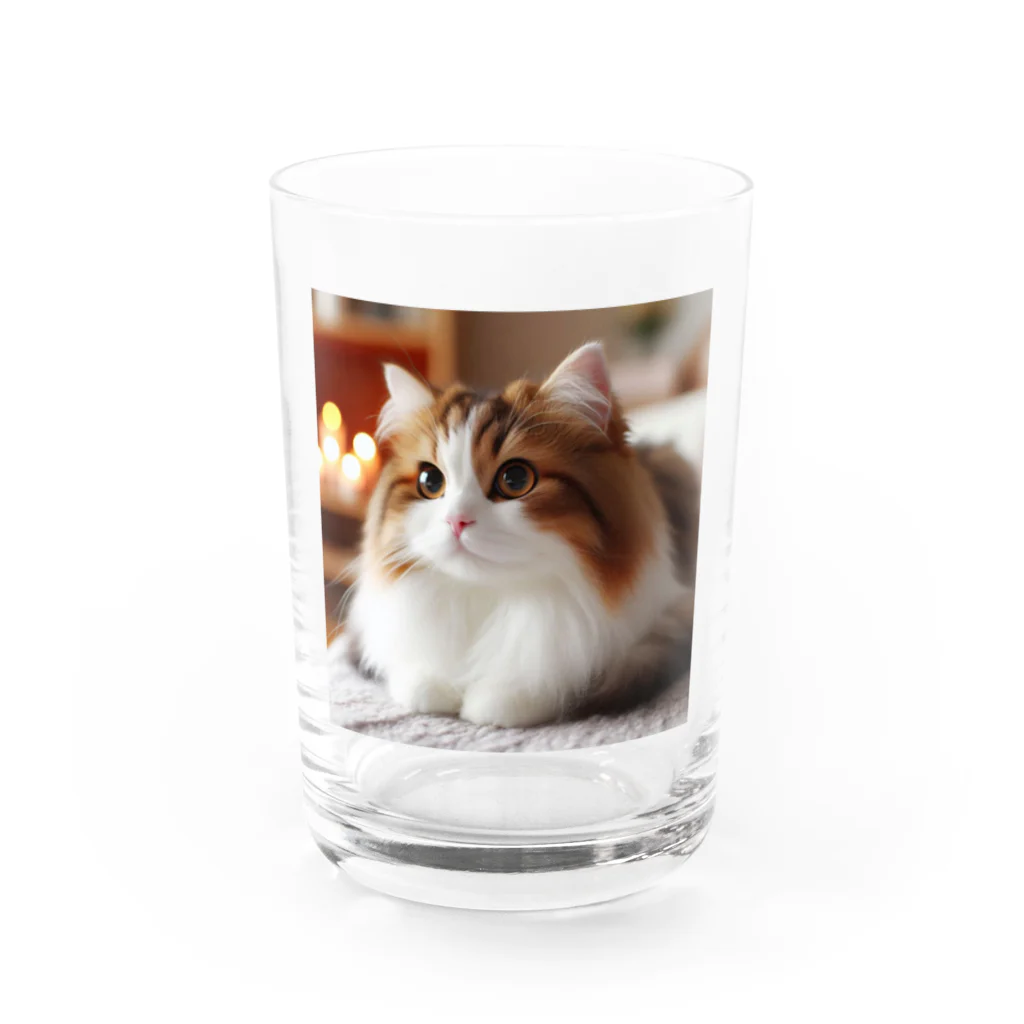 猫　ねこグッズギャラリーのふわふわの三毛猫 Water Glass :front