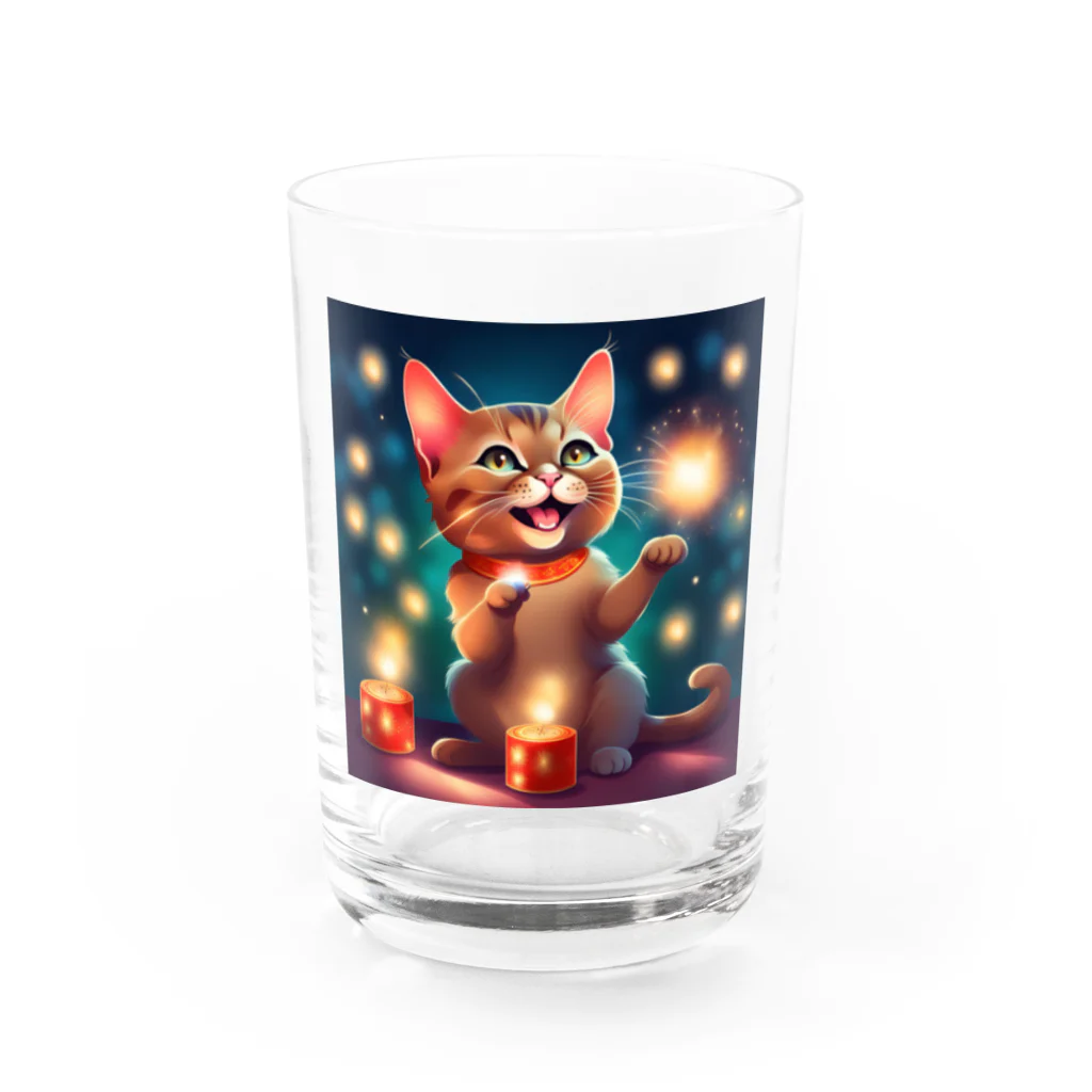 はなにゃんのおうちの花火で遊ぶかわいい猫ちゃん Water Glass :front