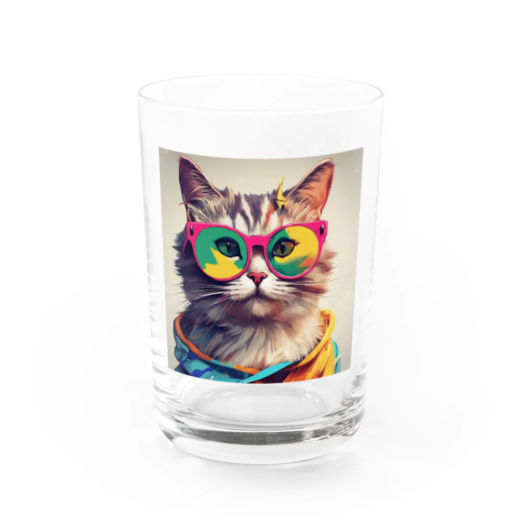 てんとくろ助のぱりぴねこ Water Glass :front