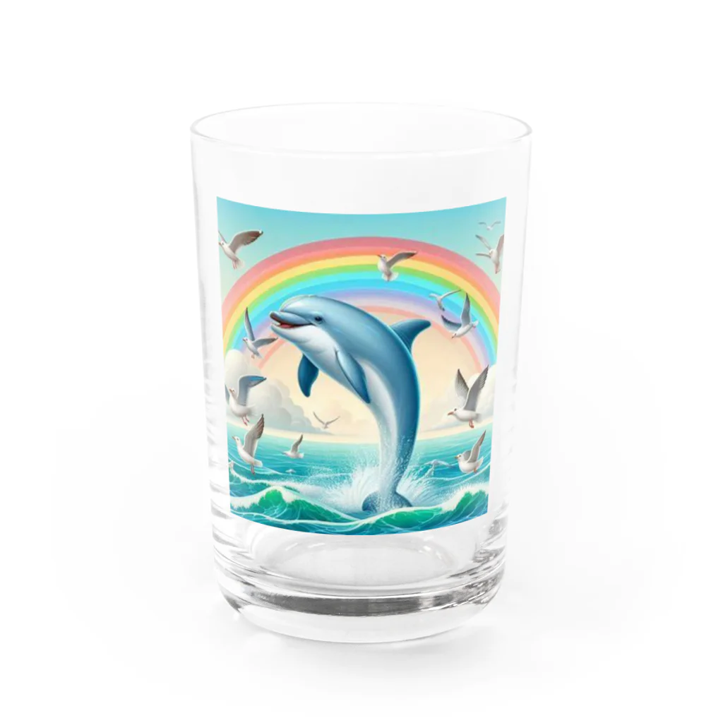 kaerinofficeのイルカとカモメが楽しく泳ぐ海の中で、きらめく虹が見えます🌈  Water Glass :front