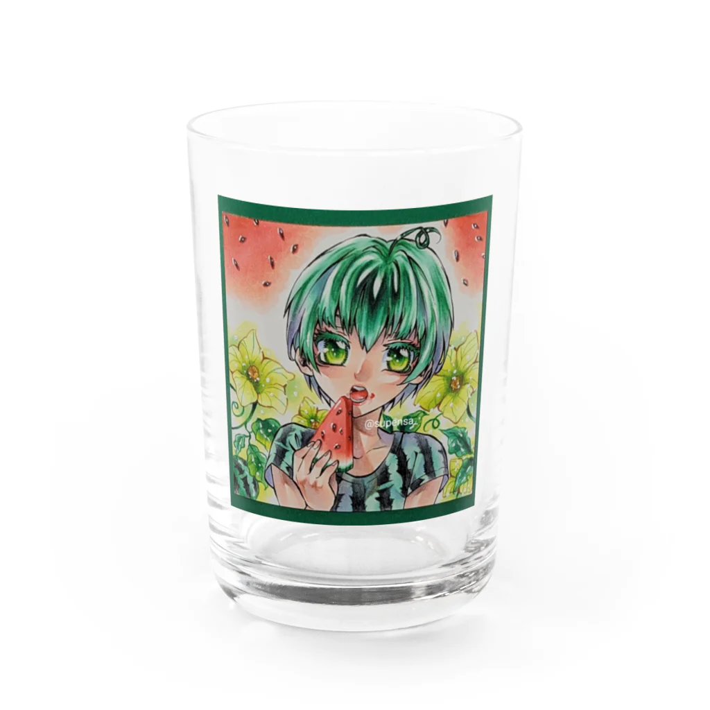 スペンサーのメイキング部屋のスイカモチーフの少年 Water Glass :front