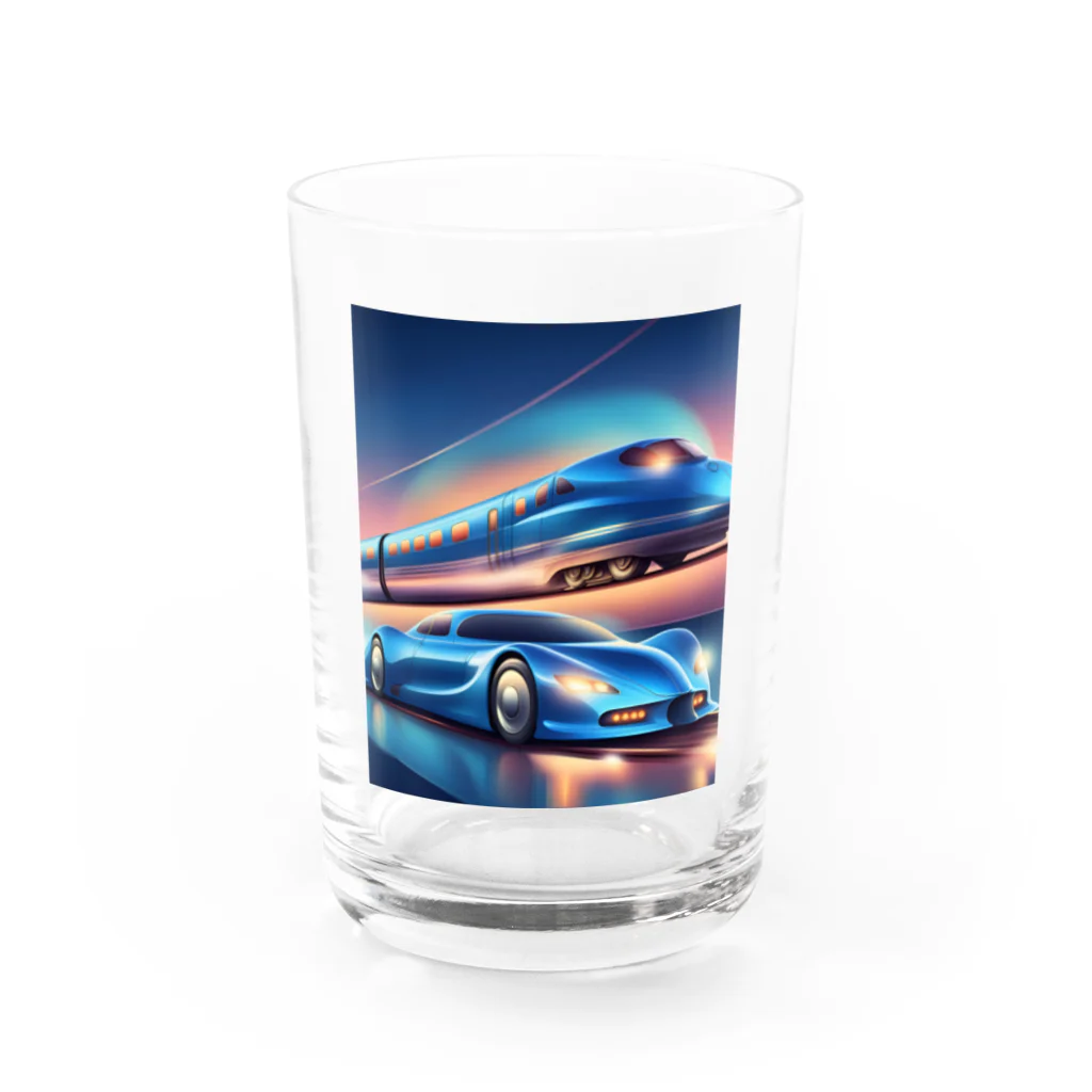 ro kuの青い車と新幹線 Water Glass :front