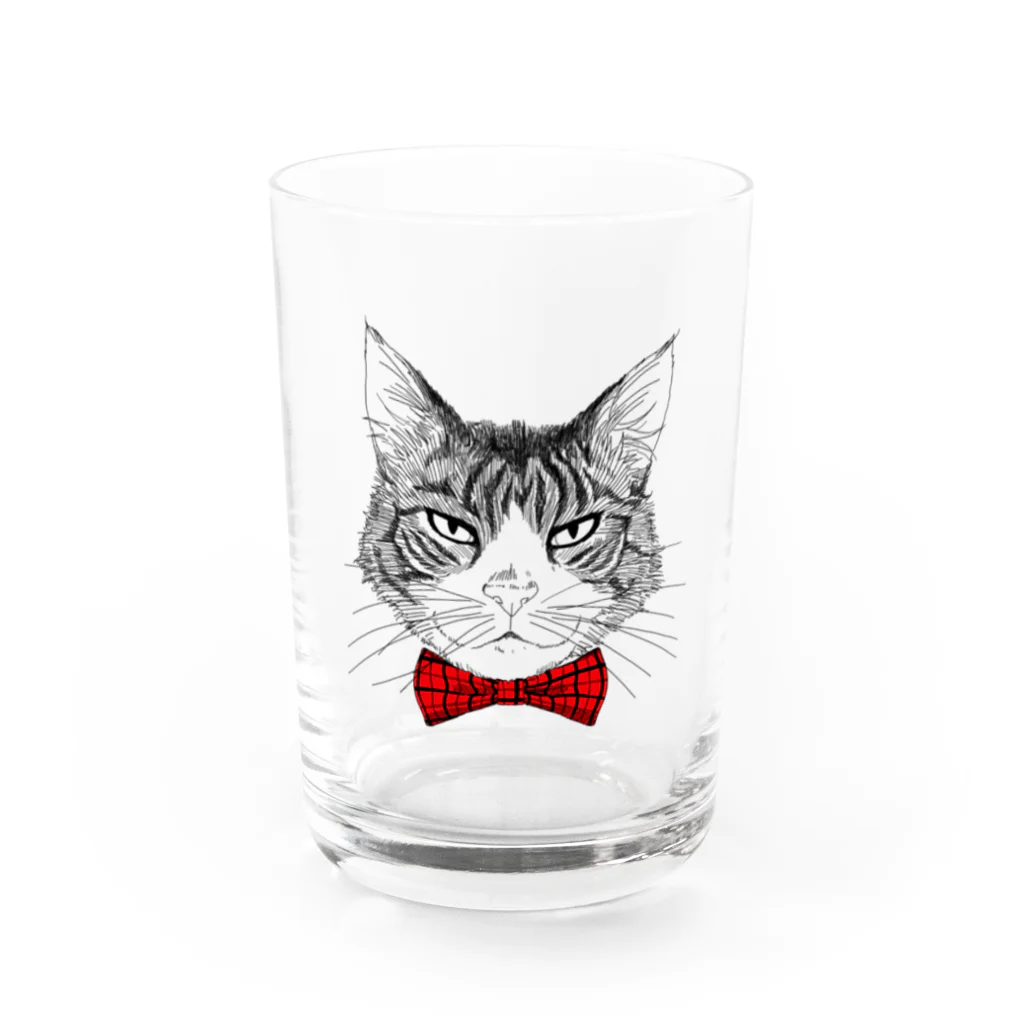 はねまる ショップのCharlie the Cat(赤リボン) Water Glass :front