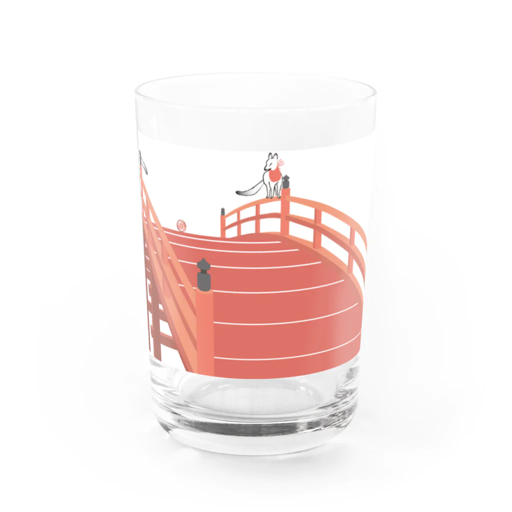 Amiの狐の手毬唄 太鼓橋と狛狐 Water Glass :front