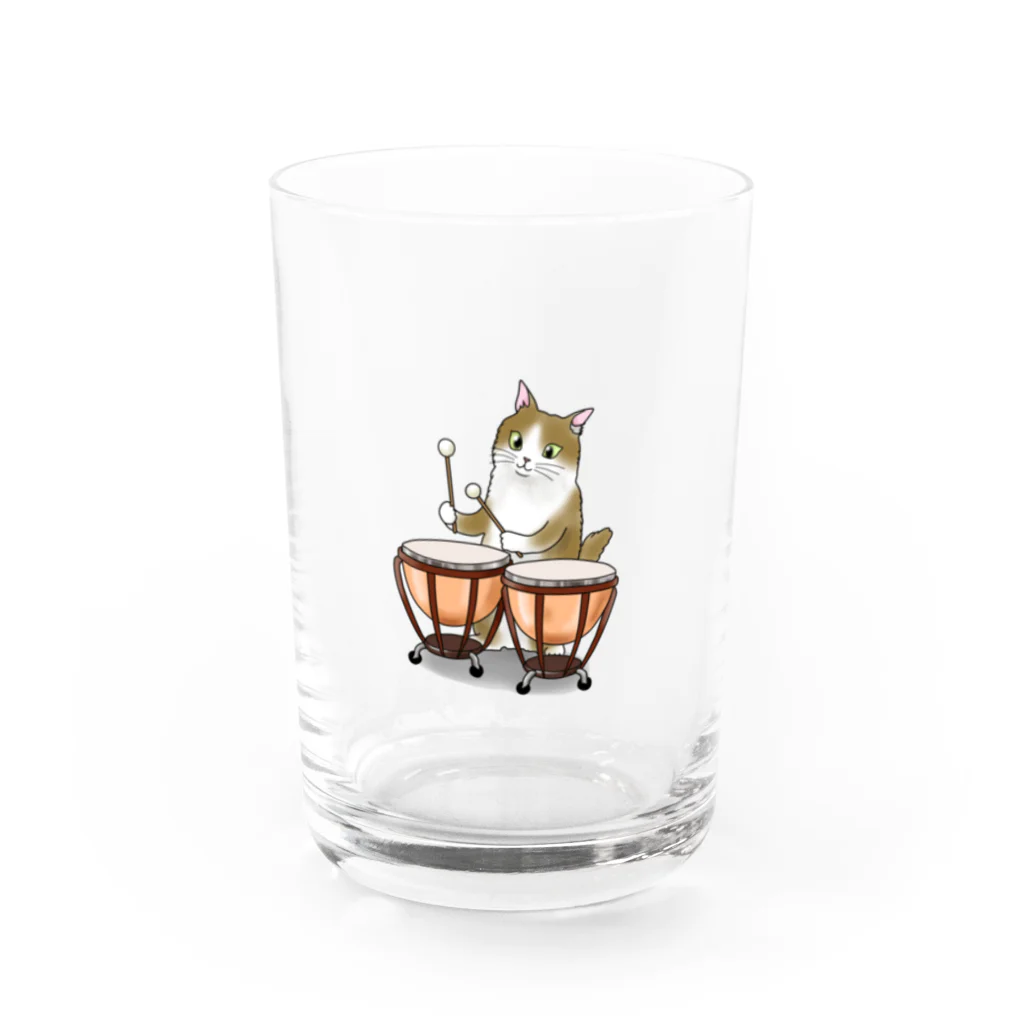 Ａｔｅｌｉｅｒ　Ｈｅｕｒｅｕｘのティンパニーを叩く猫 Water Glass :front