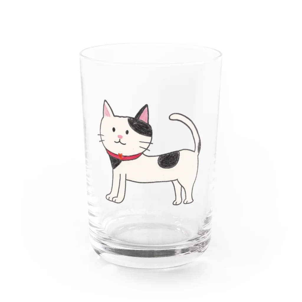 gattyoデザインのくすっと笑える雑貨たちの「くろぶちにゃん – おすまし猫の横顔」 Water Glass :front
