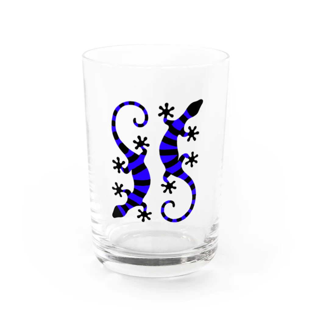 ツバメ堂のしましまの青いトカゲ二匹 グラス前面