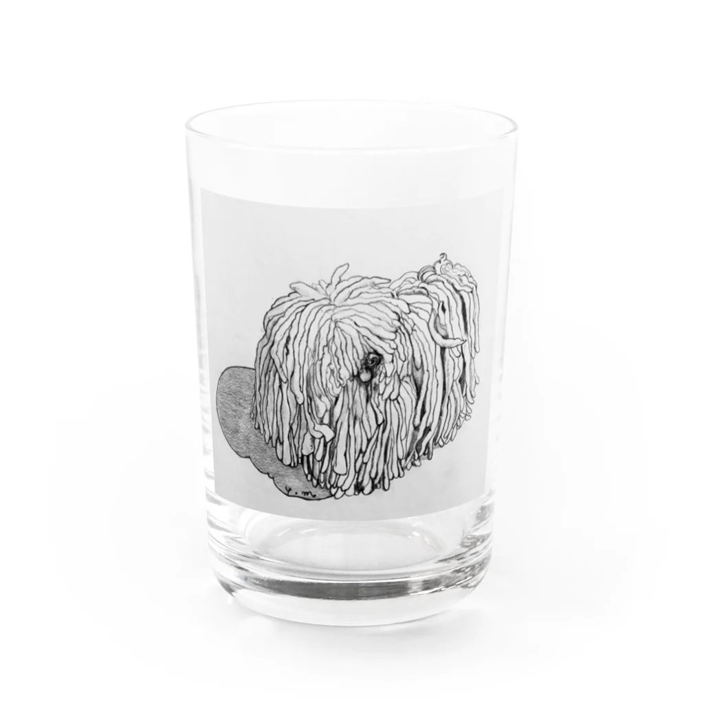 光平洋子のかしこいプーリー犬が振り向いた。puli illustration  Water Glass :front