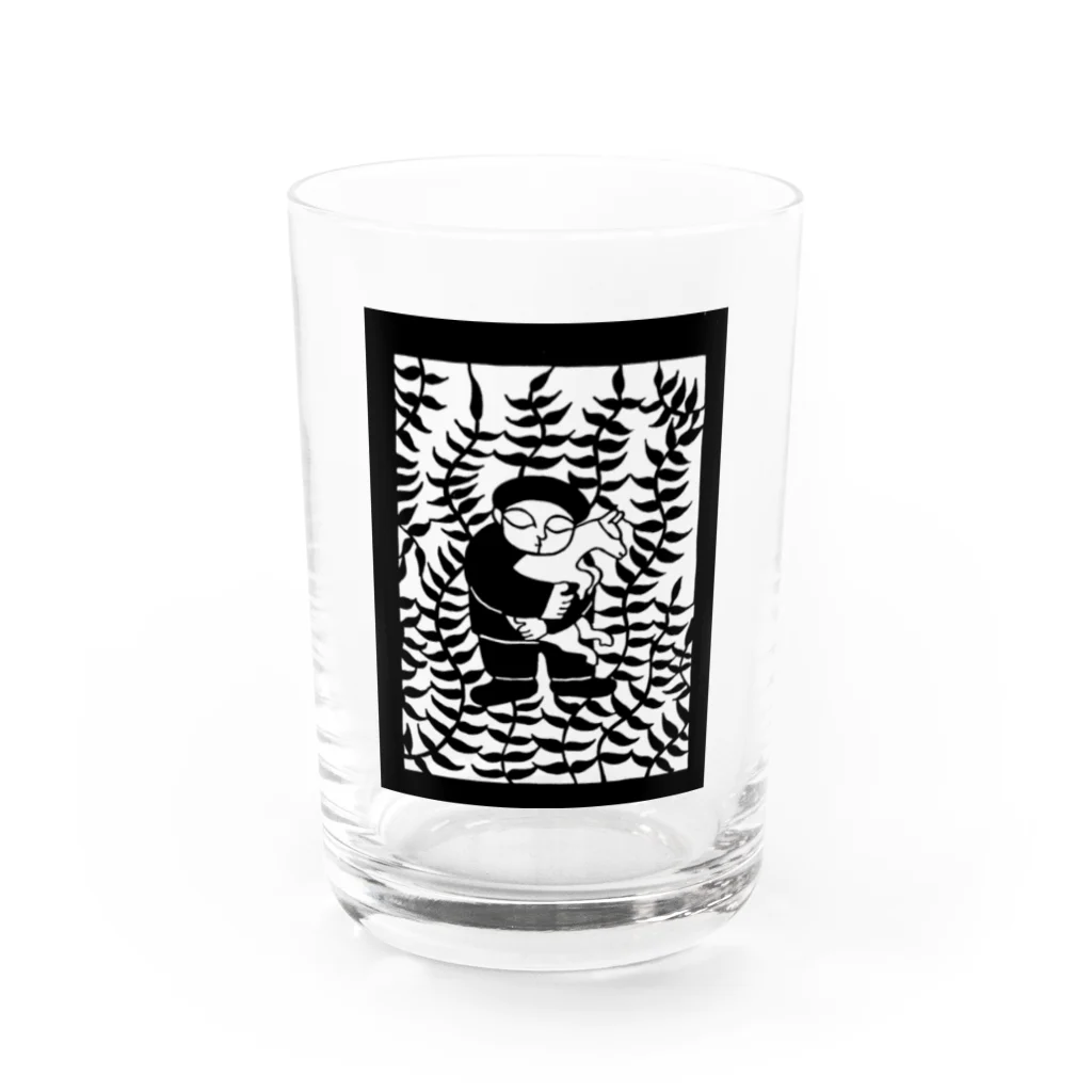 ツバメ堂の山羊と少年（モノクロ） Water Glass :front