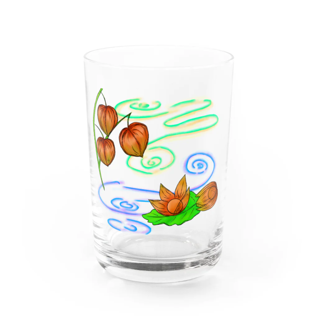 Lily bird（リリーバード）の枝つきホオズキ 水紋（和柄）その2 グラス前面