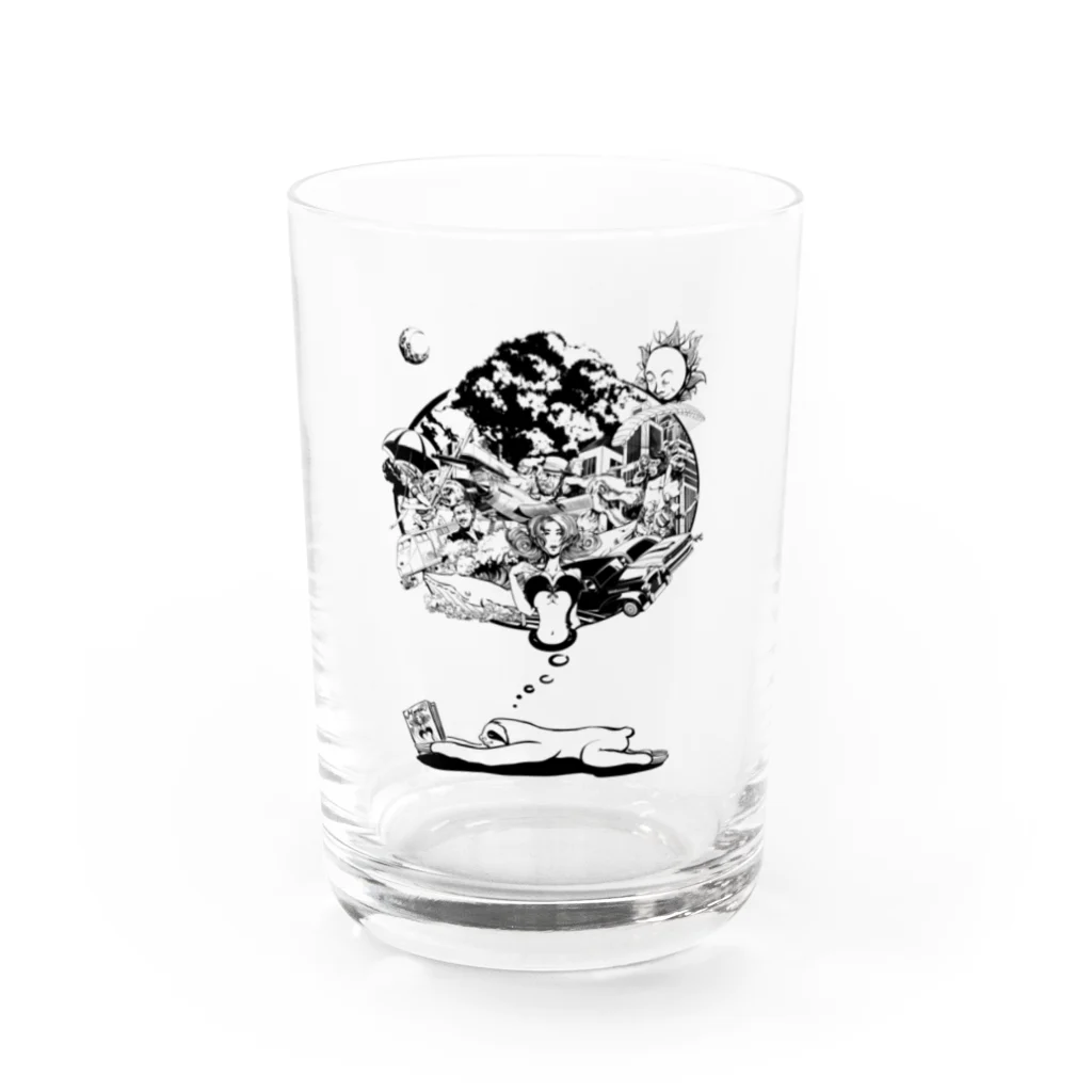 Poooompadoooourのなまけものの夢　モノクロ Water Glass :front