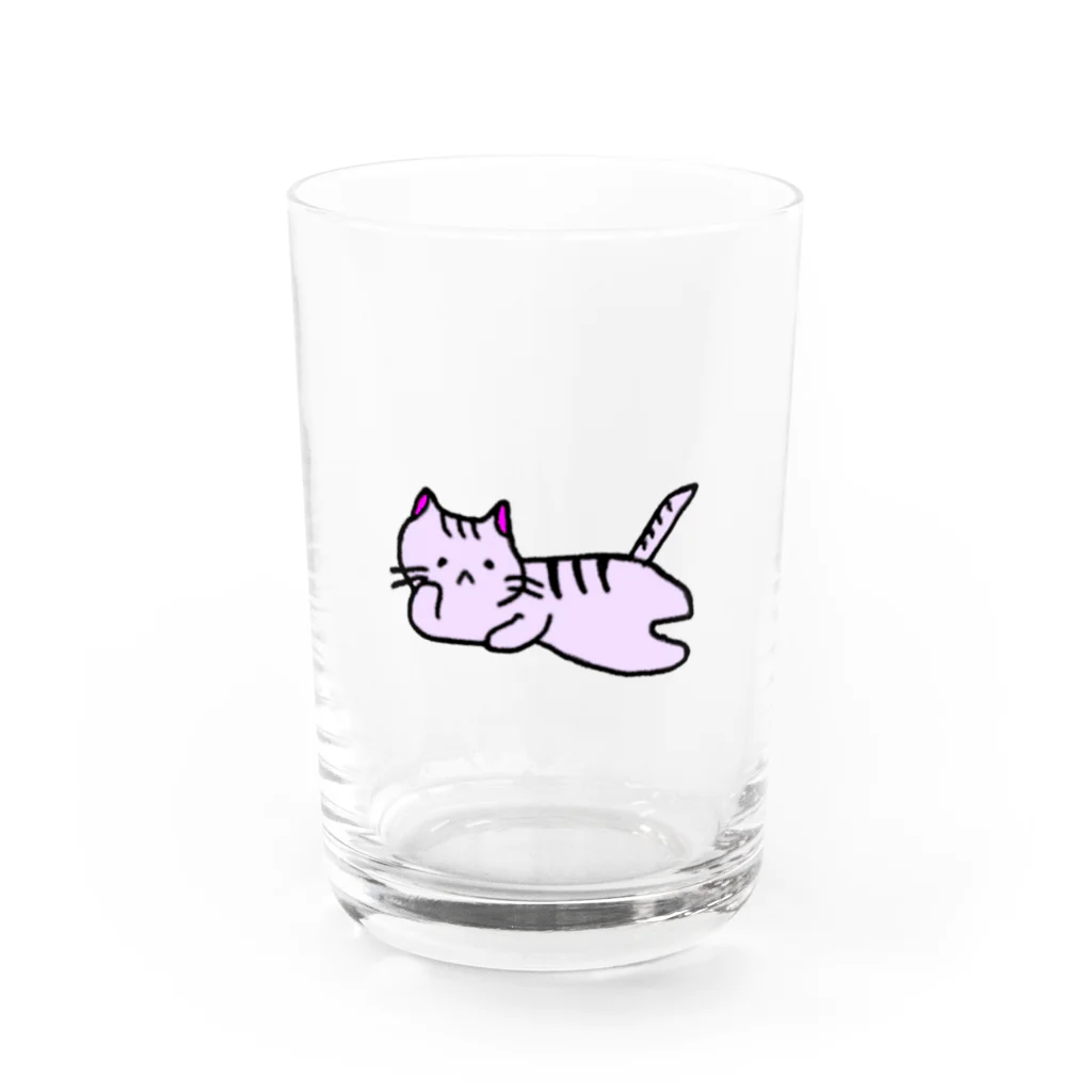 おもち屋さんのごろごろねこ（紫） Water Glass :front