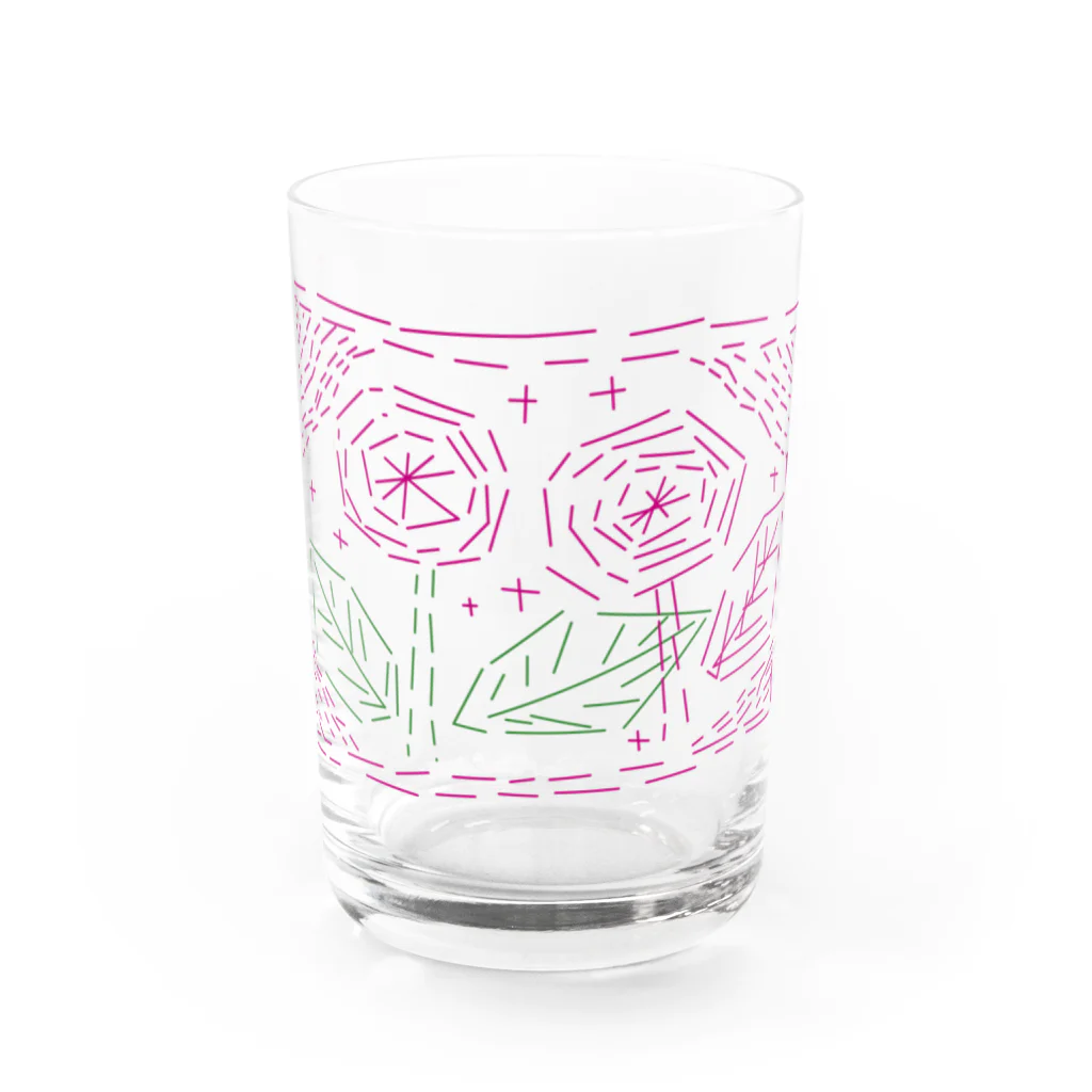 〈ヤマサキサチコ〉ショップの刺繍風な花 グラス前面