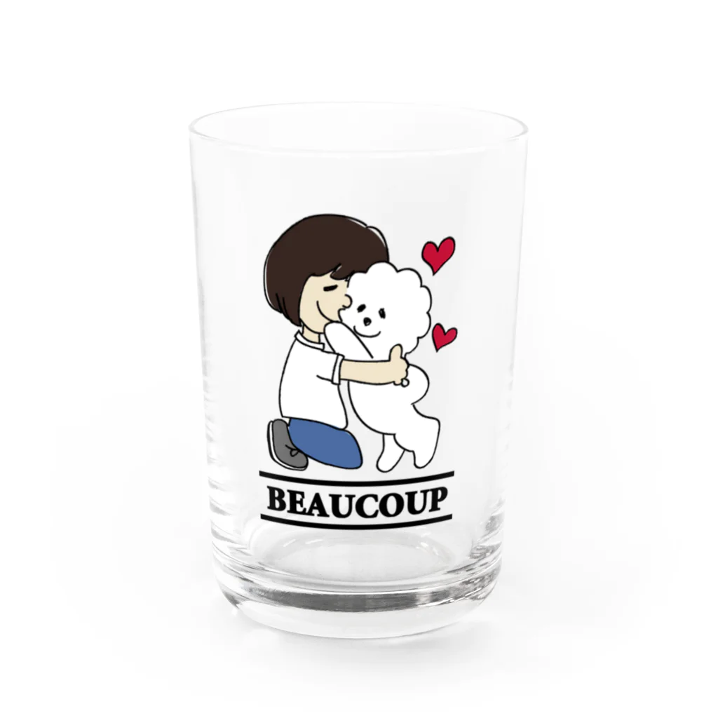 Funny Mill SUZURI店の抱っこワンコ Water Glass :front