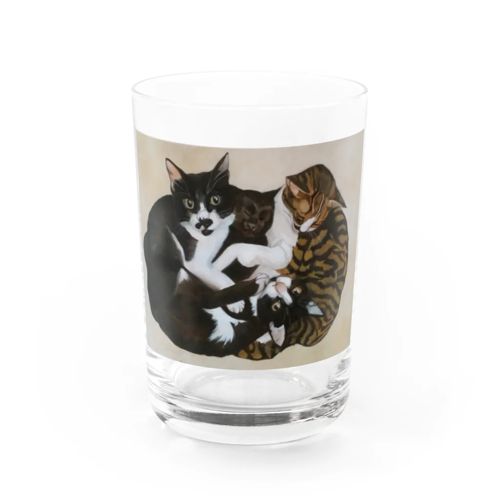 樽猫堂  安部円子の猫 「なかよし４匹」 グラス前面