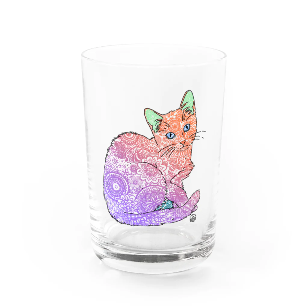 Cube屋のゼンタングルねこ② Water Glass :front