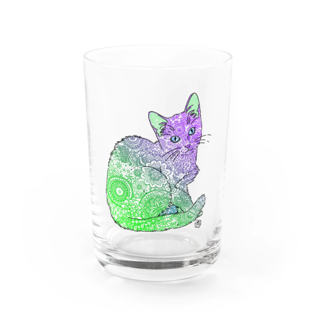 Cube屋のゼンタングルねこ③ Water Glass :front