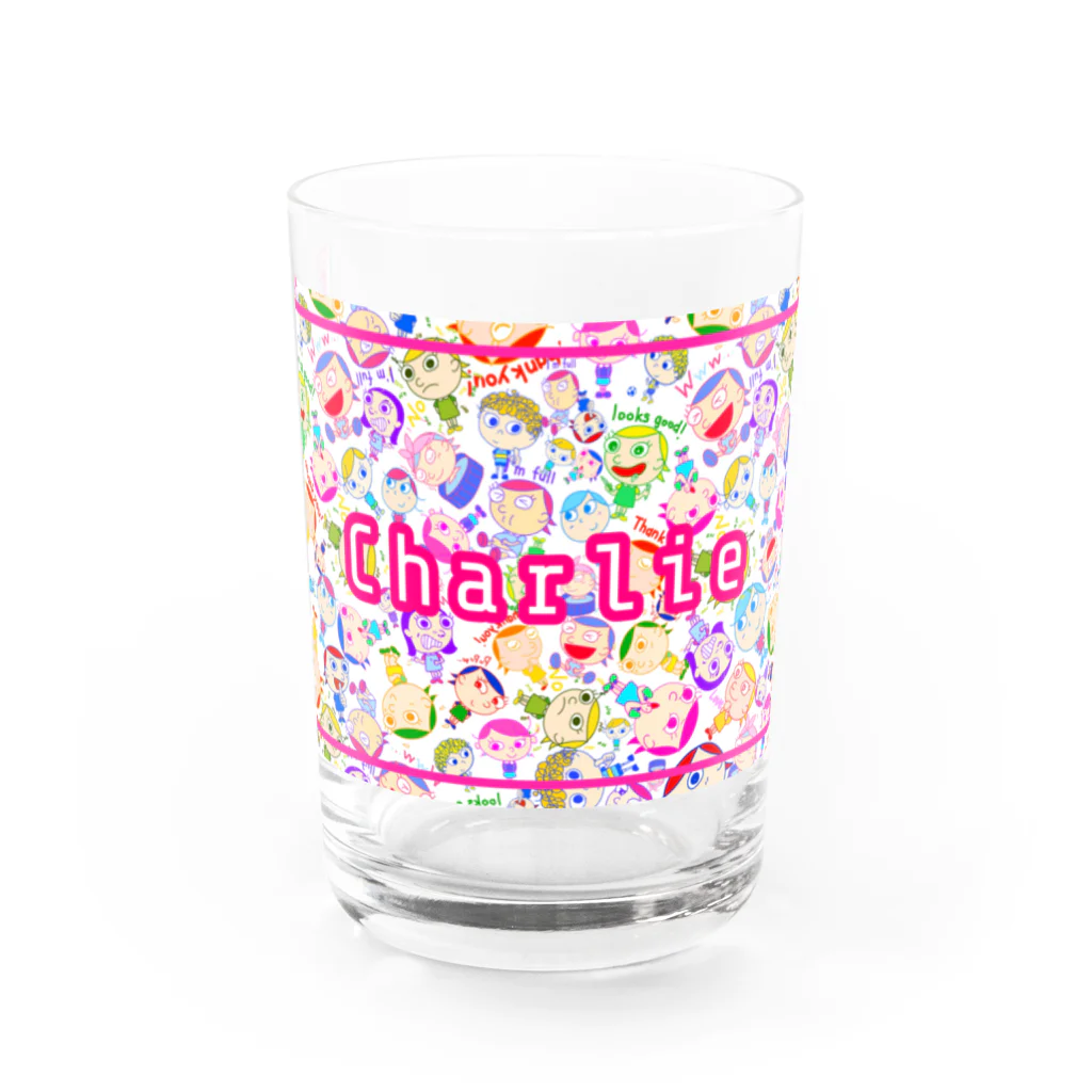 charlolの背景白ありカラフルイロイロ Water Glass :front