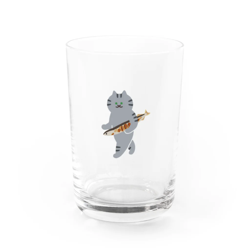 SUIMINグッズのお店の盗んだ焼きサンマと歩き出すねこ Water Glass :front