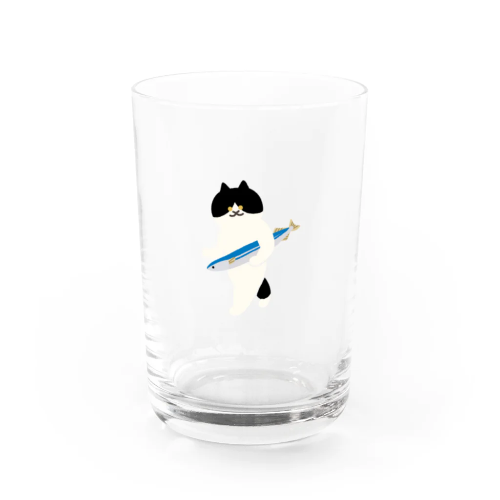 SUIMINグッズのお店の盗んだサンマと歩き出すねこ Water Glass :front