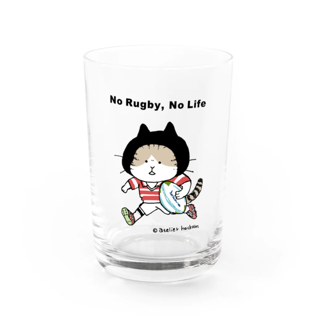 ほっかむねこ屋（アトリエほっかむ）のラグビーねこ　#ラグビー #猫 Water Glass :front