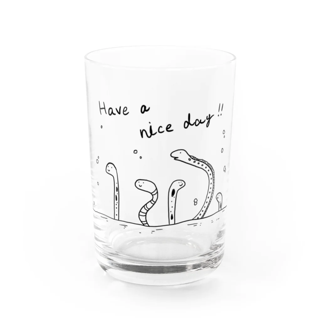 Cacao-wani（かかおわに）のにょろにょろ一族「Have a nice day!!」 Water Glass :front