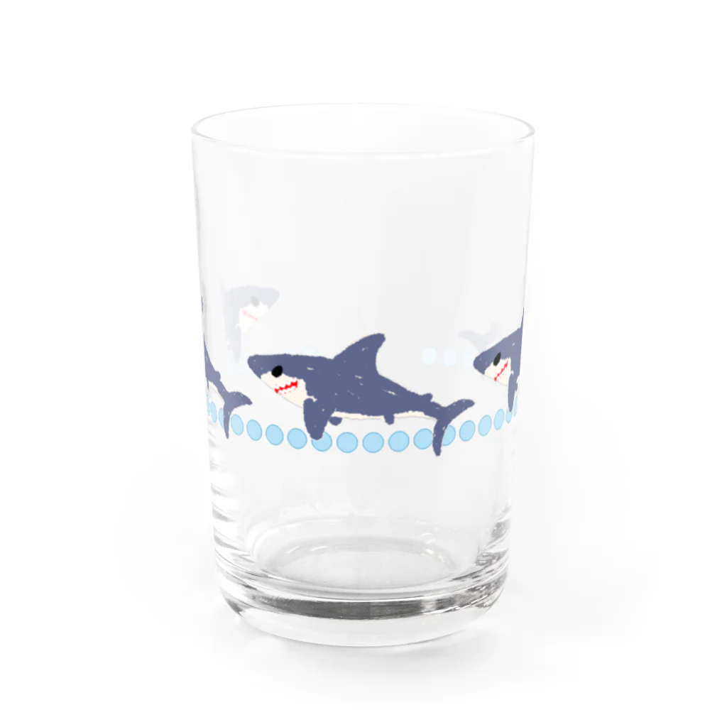 わおさきの青い三連サメ Water Glass :front