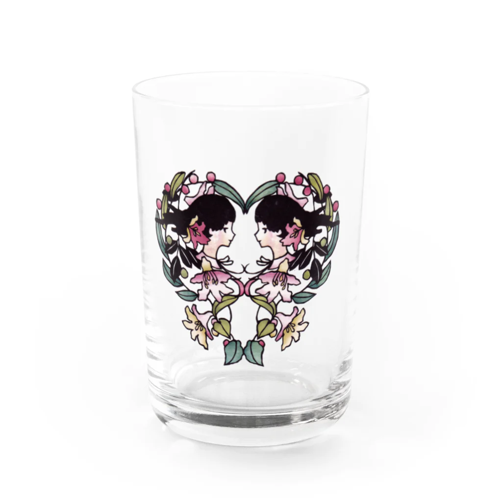 切り絵作家 佐川綾野の女の子と百合 Water Glass :front