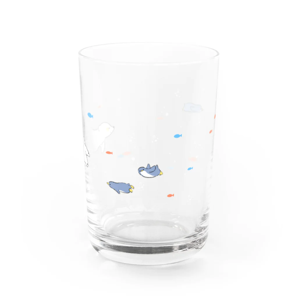 るびあなの泳ぐシロクマとペンギンのグラス Water Glass :front