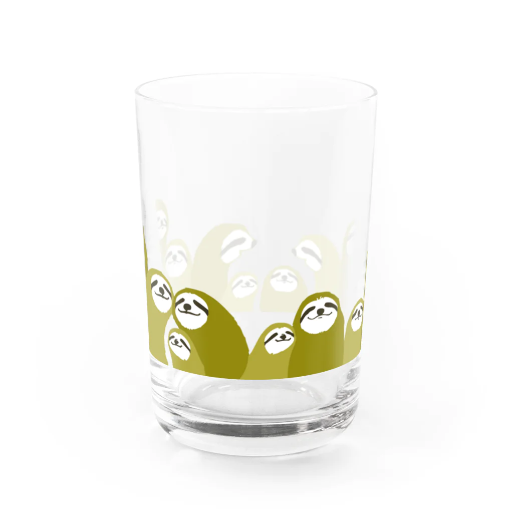 タバタ画房ののぞいているなまけものたち（カーキ） Water Glass :front