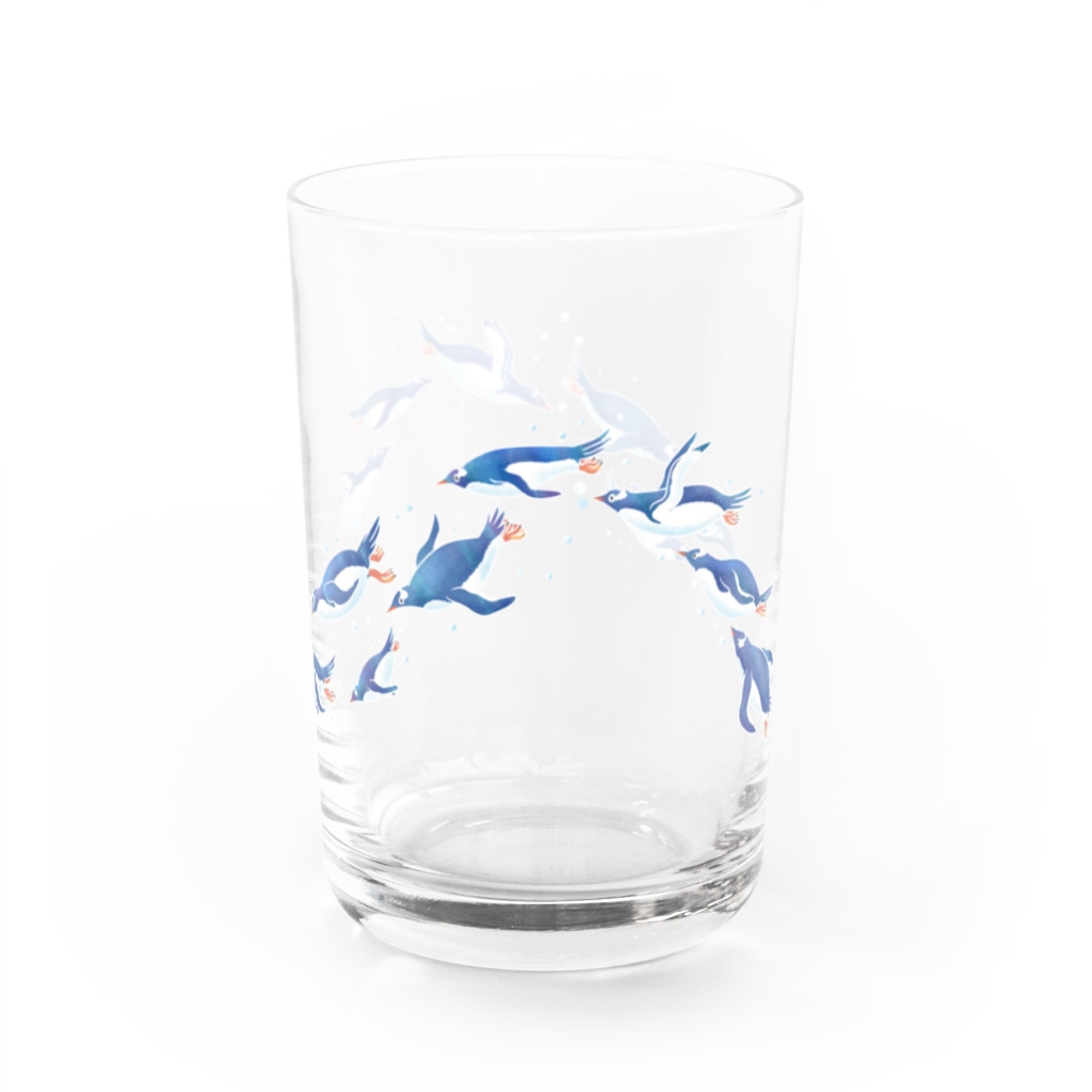 ハルノキ工房のグラスを泳ぐペンギン(青) Water Glass :front