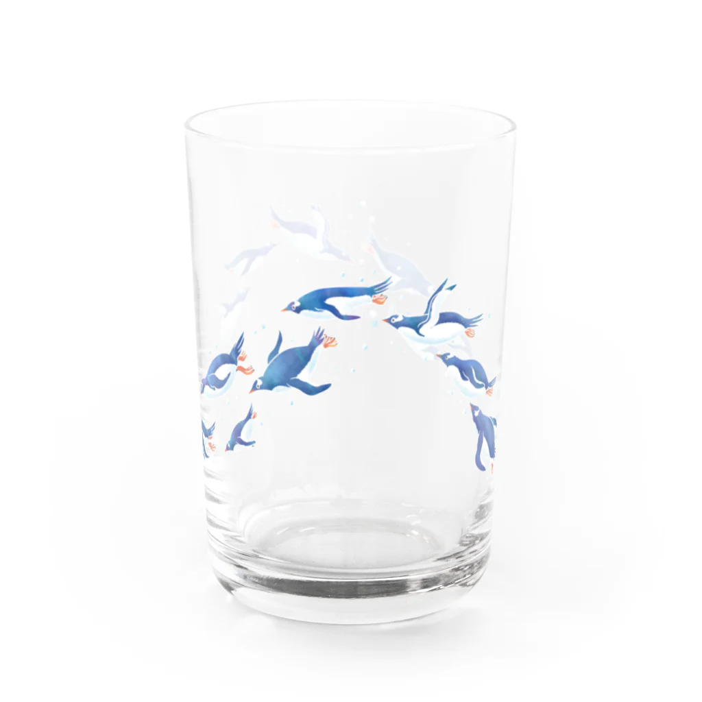 ハルノキ工房のグラスを泳ぐペンギン(青) グラス前面
