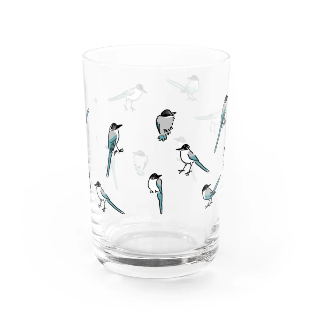 でこぱち商店のオナガだらけ Water Glass :front