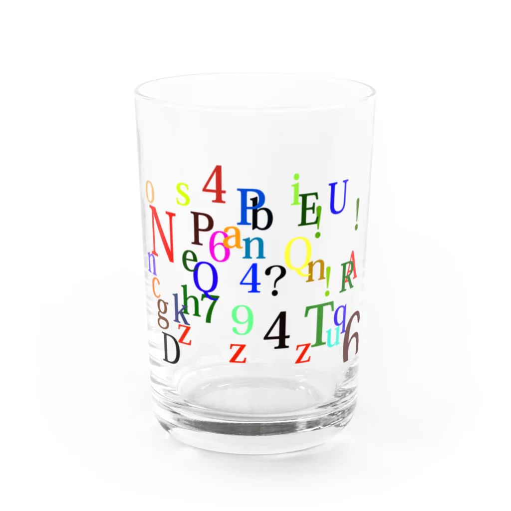 ヒラエイのアルファベットと数字の洪水 Water Glass :front