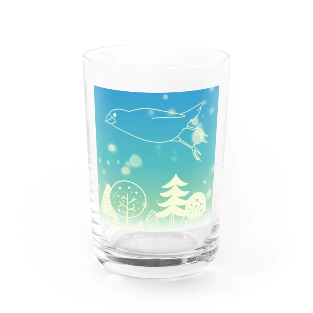 ・buncho days・ 文鳥デイズの北欧の空を飛ぶ文鳥 Water Glass :front